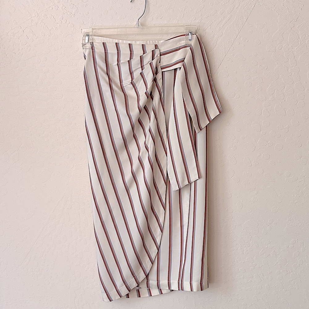 Mango Striped Wrap Midi Skirt
